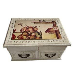 Vtg Linden Hummel Crossroads Musical Jewelry Box Solid Wood Japan Love Story